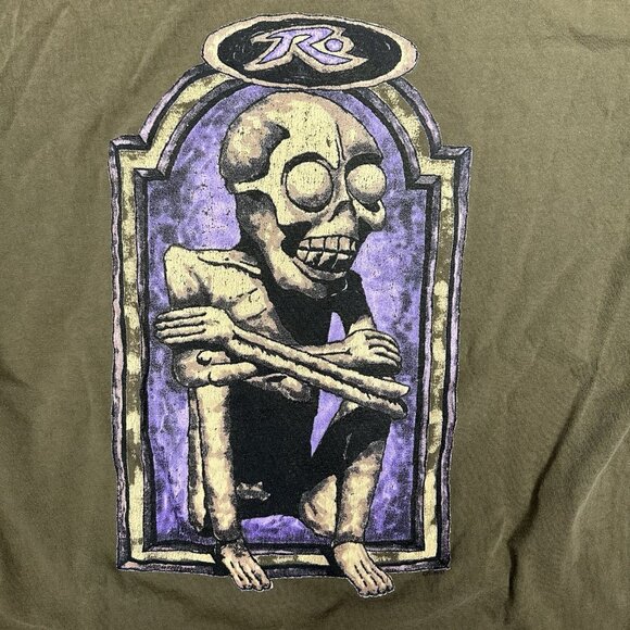 Vintage Y2K Ripzone Skull Shirt Mens XL Short Sleeve Crew Neck Pullover Brown - Picture 4 of 9